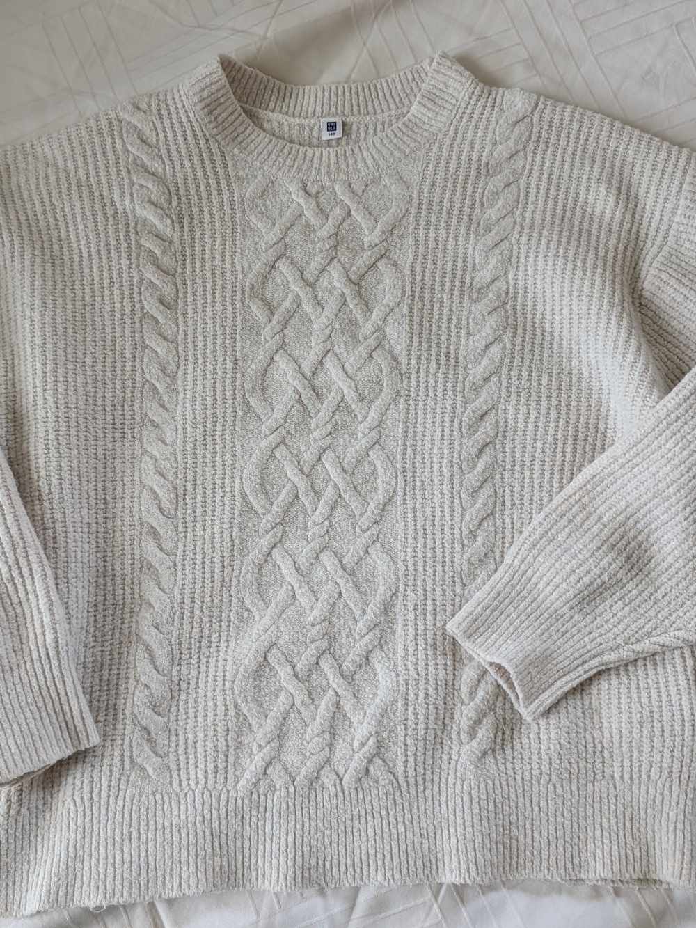 Uniqlo Cream Cable Knit Crewneck Sweater - Kids
